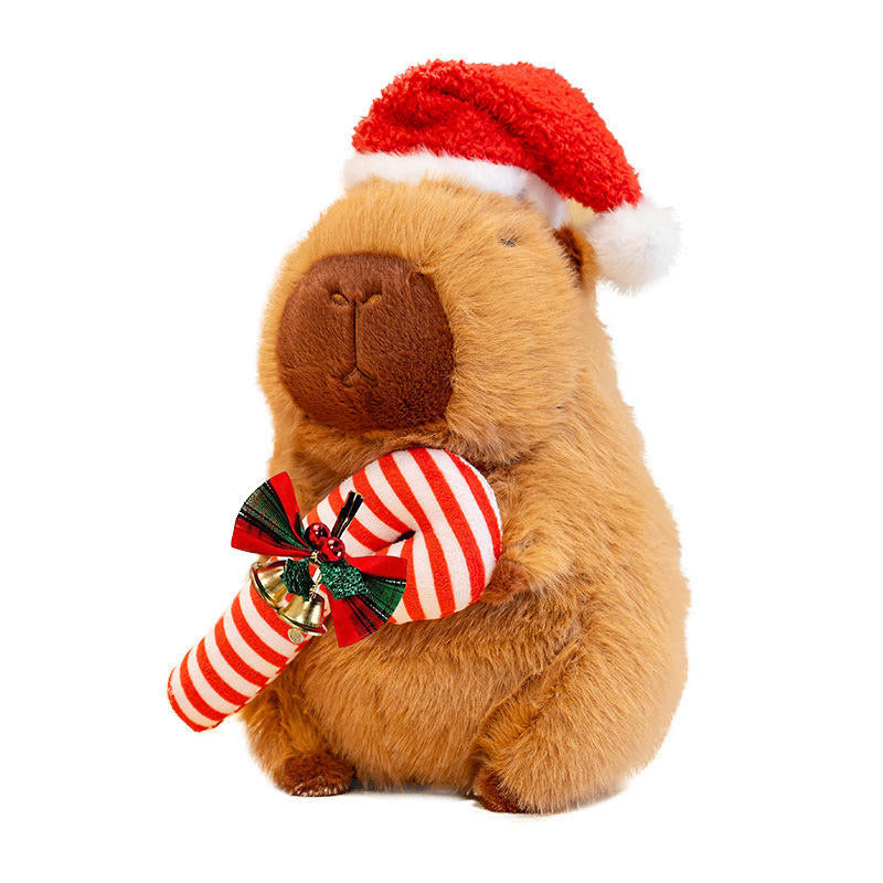 Christmas Capybara Plush Toy with Santa Hat – 25cm Soft Stuffed Animal Holiday Gift
